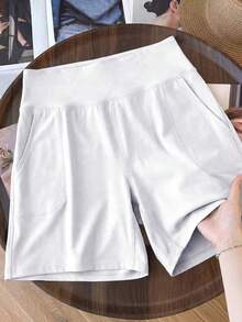 3pcs Plus Size Women Shorts Set, High Waist Elastic Tummy Control Loose Fit Shorts Sports - Multicolor - View 4