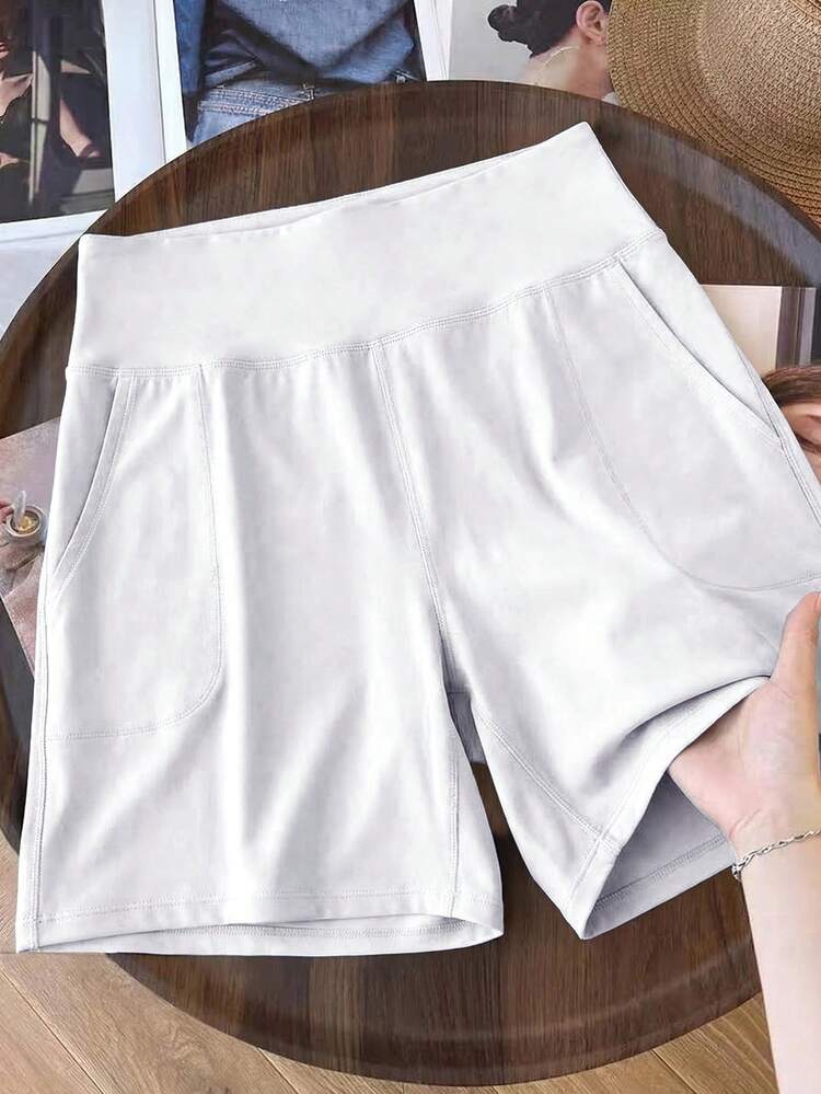 3pcs Plus Size Women Shorts Set, High Waist Elastic Tummy Control Loose Fit Shorts Sports - Multicolor - View 4