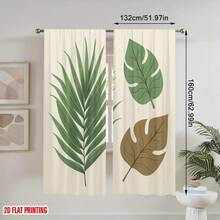 2pcs Asymmetric Plant Curtains, 2D Flat Print, Minimalist Brown & Green Tropical Leaf Design, Sheer, Polyester, Bohemian Vacation Style Rod Pocket Curtains, Suitable For Sunroom, Study, Tea Room, Cafe Commercial Space Window Decoration - Multicolor - View 10