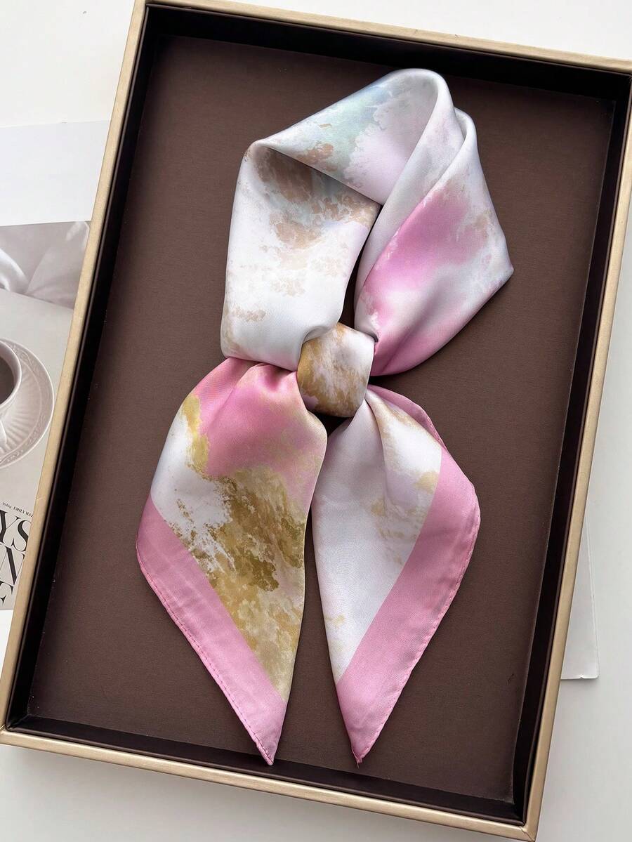 1pc Summer Beach Vacation Bohemian Style Ocean Print Square Scarf Headwrap - Pink Graffiti - View 1