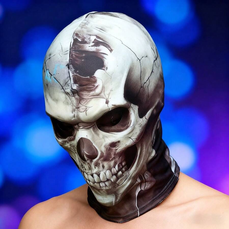 1 pieza Máscara de calavera 3D realista - Adecuada para fiestas - Diadema elástica y transpirable - Máscara de malla cómoda, accesorio de disfraz de Halloween, diseño con tema de terror, opción ideal para eventos de Halloween y cosplay