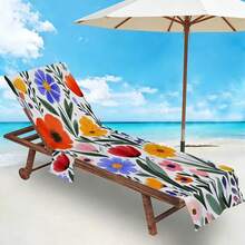 1pc Bohemian Style Floral Microfiber Beach Chair Cover With Pocket, Lightweight And Breathable, Ideal For Travel And Beach Vacation, Poolside Essential | Summer Edition Cover | Portable Beach Cover, Beach Towel - Multicolor - View 2
