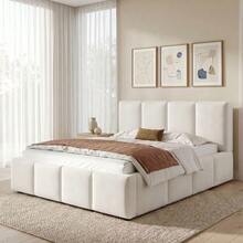 Upholstered Bed, Double Bed, 180 X 200 Cm, Slatted Base, Upholstered Headboard, Beige Chenille - 米色 - 查看 2