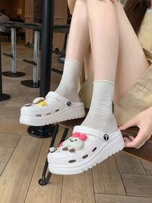 ASOFTER Summer New Cute Casual Style Women's Khaki Clogs, Cartoon Rabbit Decor Closed Toe Thick Sole Sandals, Suitable For Cherry Blossom Season, Graduation Season, Valentine's Day - White - View 8