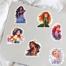 50pcs Fantasy Princess Girl Sticker Decals, Fairytale Royal Character Fashion Dress Mermaid Snow Queen Graphic Stickers For Laptop Phone Case Scrapbook Journal DIY Decor - Multicolor - View 6