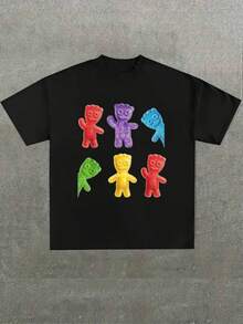 Girls & Teens' Casual Graphic Print T-Shirt,Daily WearClean Design,Moisture-Wicking,Breathable Fabric, Summer Versatile,playera de hombre, playeras de mujer, camisas para niño - Negro - Ver 1