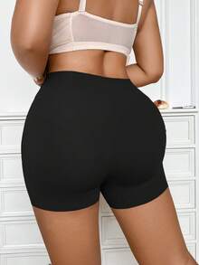 Bóxer tipo brief para mujer multicolor 2 en 1 de cintura alta sin costuras anti-exposición ajustado elástico transpirable y cómodo - Negro - Ver 2
