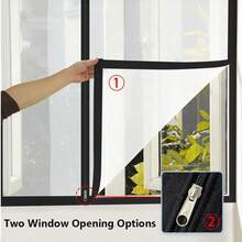 1pc Zippered Self-Adhesive No-Drill Window Screen, Mosquito & Insect Proof Mesh For Living Room And Bedroom - A - View 9