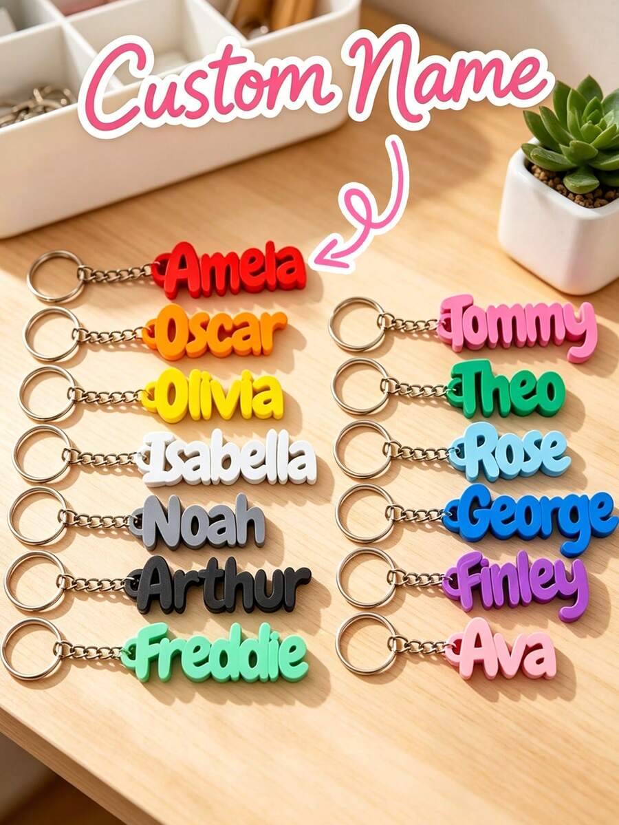 Custom Engraved Couple Keychain, Can Engrave Name And Text, Personalized Jewelry Accessory, Unisex, Anniversary And Birthday Gift - Multicolor - View 1