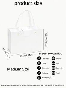 2pcs-Luxury White Magnetic Gift Box With PU Leather Handle, Rigid Flip Top Present Box, Reusable Portable Storage Tote Box For Wedding Bridesmaid Proposal Birthday Cosmetic Jewelry Holiday Gift Packaging - White Handbag - View 9
