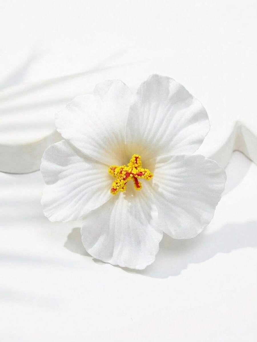 1件裝夏威夷風扶桑花與木槿花髮夾，女性優雅波希米亞布藝髮夾，海灘度假與派對飾品，抓夾