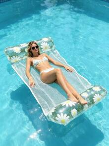 Silla de descanso inflable con respaldo, cama inflable para piscina, silla de descanso inflable con patrón de margarita, balsa flotante para adultos para piscina y playa de verano, flotador multifunción 4 en 1 para piscina, suministros para fiestas, regalo de verano, silla de descanso flotante para piscina, flotador inflable para piscina, adecuado para piscina, playa, flotador de ocio para vacaciones de verano - Múltiples estilos - Ver 2