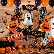Halloween Aluminum Foil Mini Balloon Set, Pumpkin, Ghost, Bat, Mummy And Tombstone Shapes, Suitable For Halloween Party Decoration, Trick Or Treat And Halloween Photo Props - Random Styles - View 3