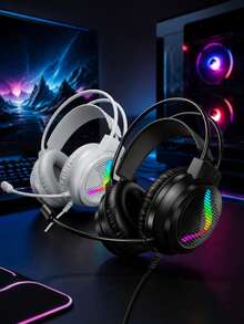 50mm Driver 7.1 Channel Gaming Headset, Omnidirectional Microphone, Cool RGB Lighting, Adjustable Headband, Volume Control, Over-Ear Wired Gaming Headset, Compatible With Desktop PC Laptop - View 2