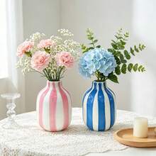 1pc 3.6 Inch Mini Striped Ceramic Vase, Vibrant Colors, Suitable For Office Desk, Window Sill, Living Room And Entryway Table, Home Decor Ornament, Perfect Gift - Multicolor - View 8