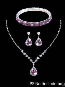 Fashion Satin Trim Evening Clutch Envelope Shoulder Bag, Elegant Bridal Wedding Gift Shoulder Bag, Ball Bag, Comes With Sparkling 3 PiecesRhinestone Jewelry Set, Including Sparkling Rhinestone Pendant Necklace, Earrings And Bracelet, Suitable For Parties, Balls, Evening Events And Gatherings - Purple - View 10
