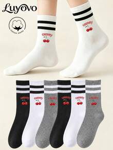 5 Pairs Women's Crew Socks, Cotton Socks, Mid-Calf Socks, Women's Socks, Cute Socks, Girls' Socks, Autumn Winter Spring Summer Socks, Breathable And Comfortable, Moisture-Wicking, Soft And Smooth, Suitable For Various Holidays, Sports, Casual, Business And Other Daily Wear, Can Be Worn All Seasons, Random Color Combination. - Multicolor - View 2