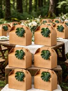 1/6/12/24 buah Kotak Hadiah Kertas Kraft, Motif Daun Palem, Dengan Pegangan Portabel, Cocok Untuk Permen, Kue, Camilan, dll., Untuk Pesta Lajang, Pesta Pernikahan, Pernikahan, Kotak Hadiah Ucapan Terima Kasih Tamu, Wadah Hadiah Pesta Tema Hutan Tropis Luar Ruangan - kotak kertas kraft - View 8