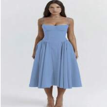Vestido sin tirantes de verano estilo europeo y americano, nuevo vestido camisola rojo ajustado a la cintura, moderno y sexy para mujer. - Rosa - Ver 1