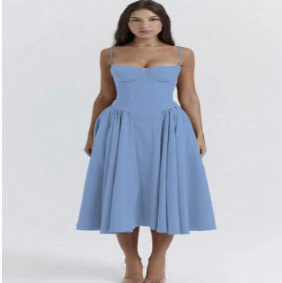 Vestido sin tirantes de verano estilo europeo y americano, nuevo vestido camisola rojo ajustado a la cintura, moderno y sexy para mujer. - Rosa - Ver 1