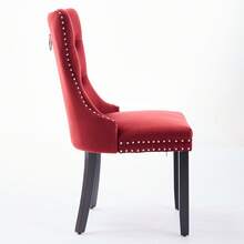 Set Of 2 Tufted Velvet Dining Chairs, Solid Wood Legs, Modern Style For Kitchen And Living Room - Burgundy - View 4