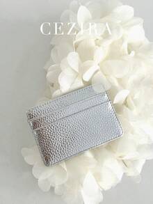 CEZIRA 女款 PU 皮革 RFID 防盜配色信用卡夾 多卡槽 金屬感彩色簡約時尚薄款短夾 日常使用 - 銀色 - 查看 4