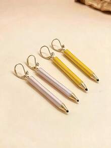 1 Pair Fashion Minimalist Zinc Alloy Pencil Shaped Women's Earrings, Graduation Season, Back To School Season, Teacher Student Holiday Gift, Theme Party, Vacation, Daily Outfit Matching - Pencil Earrings - View 3