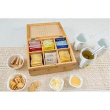 Bamboo Storage Box – 6 Compartments, Rattan Lid – For Tea, Small Keepsakes, Beads, Earrings – Natural Wood Organizer For Desk, Vanity, Study - Apricot - View 7