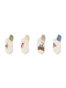 ZUJO 4 Pairs Women's Short Socks, Cartoon & Polka Dot & Animal Pattern, Suitable For Spring/Summer Daily Wear, Simple & Comfortable, Random Color - Multicolor - View 5