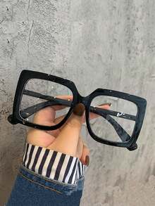 2pcs Square Thick Frame Glasses Suitable For Daily Wear - 2pcs (Black + Tofu Pudding) - View 3