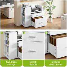 Yitahome Rolling Filing Cabinet With Side Racks & 4 Wheels, File Cabinet With Adjustable Hanging Rods For A4/Letter Documents, Printer Stand For Home Office, White - White - View 6