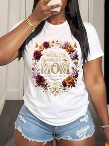 Worlds Best Mom T-Shirt Love You Mom Happy Mothers Day Floral Design Gift For Mother Women Casual Shirt Motherhood Celebration Apparel,220g - White - View 1