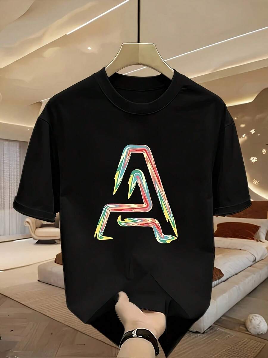 Camiseta de Puro de Alta Calidad, Estampado de Marca Moderna, Manga Corta, Talla Grande, Versátil y Casual para Hombres, Nueva Colección de Verano. - Multicolor - Ver 1