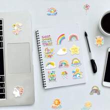 50pcs Sun Cloud Flower Rainbow Stickers, Ins Style Fresh Design, Decorative Stickers For Notebook, Helmet, Luggage, Water Bottle, Tablet, Phone DIY School Supplies - 50PC - View 4
