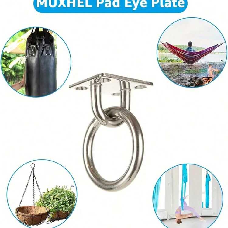2/4 Packs Heavy Duty 304 Stainless Steel Ceiling & Wall Mount Hooks, Square Base Eye Plate Anchor Rings, Screw-In Hardware For Hammock, Gym, Swing, - Multicolor - View 3