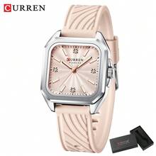 CURREN Women's Elegant Minimalist Quartz Watch, Rectangular Dial, Silicone Strap, Formal Wristwatch - Multicolor - View 17