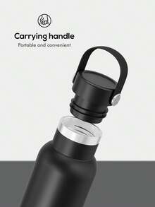 Meoky 17oz/500ml 真空保溫不鏽鋼水壺，附攜帶手柄蓋，大容量且易於攜帶，長效保溫保冷，適合學生、辦公室、健身房及戶外旅行 - 黑色 - 查看 5