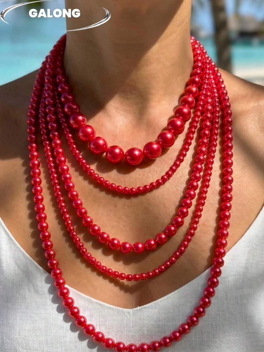 Collar de perlas de varias capas hecho a mano, exquisito y versátil para banquetes