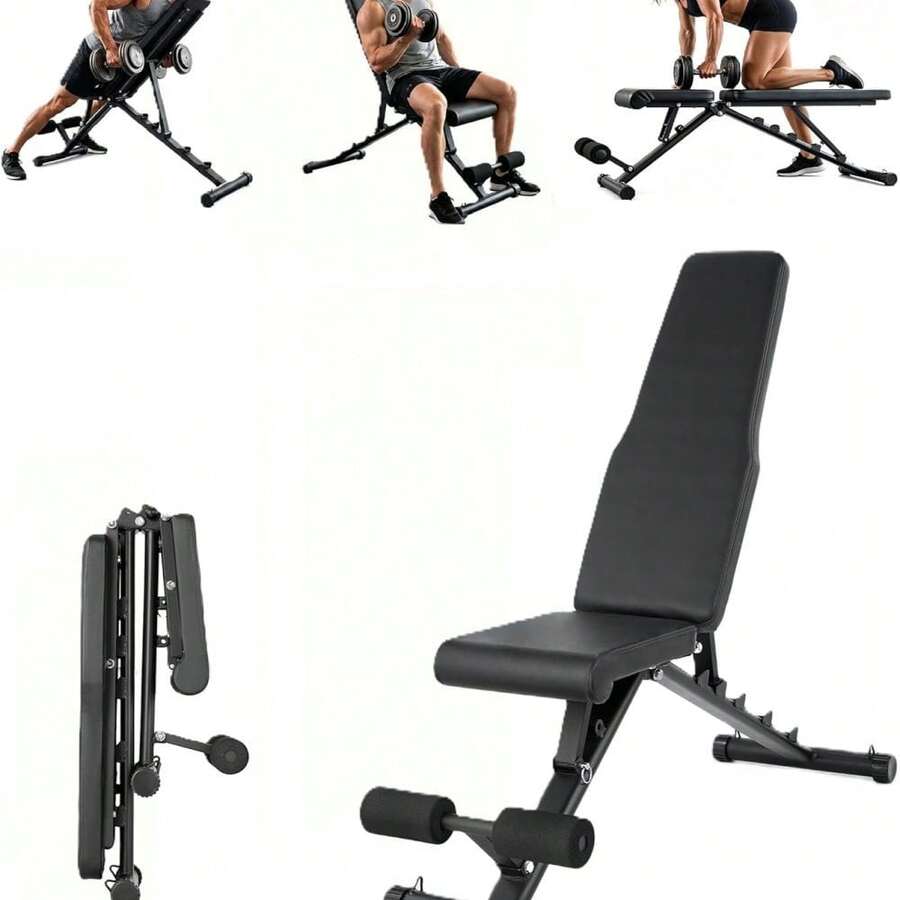 Adjustable Foldable Weight Bench For Home Gym, Flat/Incline/Decline Workout Bench Press, 440 LBS Multi-Functional Strength Training Bench For Weightlifting, Full Body Exercise - Black - View 1