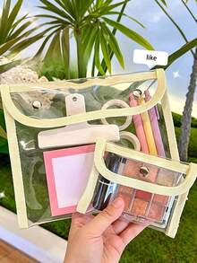 Customizable Name Transparent Storage Bag, Dual Function As Pencil Case And Makeup Bag, Clear Material For Easy Visibility And Quick Access. Minimalist And Practical Design, Suitable As Back-To-School Supplies For Students, Also Works As An Elegant Makeup Organizer To Meet Women's Daily Beauty Storage Needs. Durable Texture, Portable And Easy To Carry, Also Suitable For Couples' Travel And Holiday Getaways To Store Personal Items. Supports Personalized Name Customization With A Unique And Stylish Design. - Multicolor - View 5