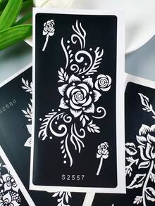 4pcs Vintage Floral Tattoo Stencil Set, Reusable Henna Hollow Stencils, Beginner DIY Body Painting Templates For Daily, Vacation, Wedding - Black - View 7