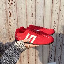 2026 New Vintage Versatile Flat Casual Shoes, Colorblock Sports Sneakers, Red German Training Shoes For Women, Soft Sole Lace-Up Casual Sports Shoes - Red - View 1