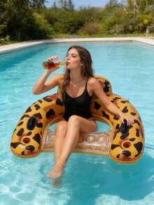 Inflatable Swimming Pool Floating Chair With Cup Holder, Water Hammock Lounge Chair, Leopard Print, Ideal For Summer Relaxation - A - View 3