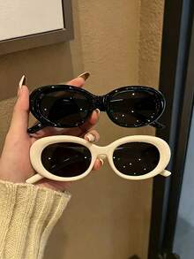 2 Pasang/1 Pasang Kacamata Fashion Oval Vintage, Unisex, Cocok Untuk Pesta, Pantai - MultiWarna - View 1