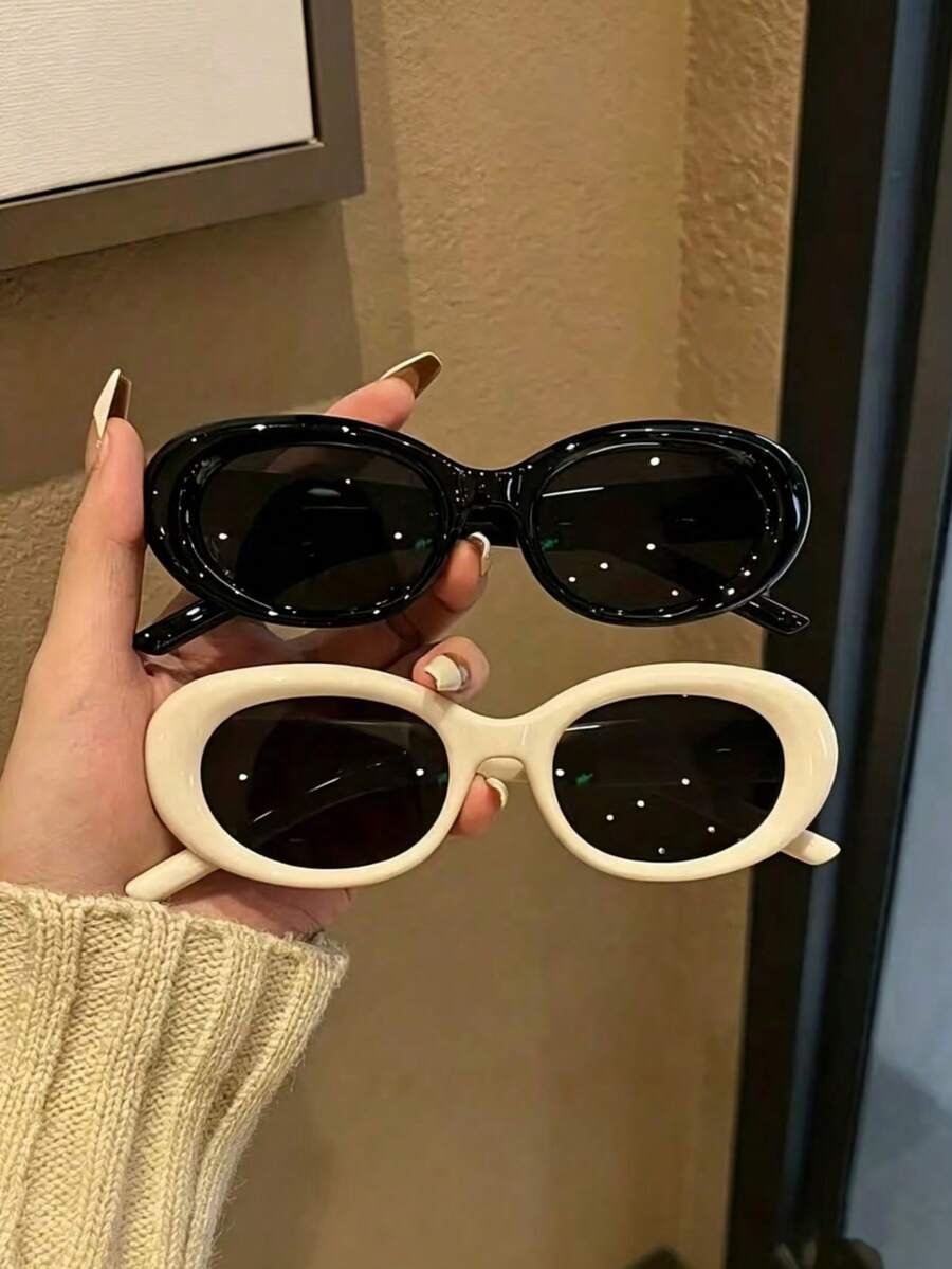 2 Pasang/1 Pasang Kacamata Fashion Oval Vintage, Unisex, Cocok Untuk Pesta, Pantai - MultiWarna - View 1