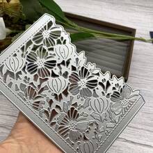 金屬鏤空花卉賀卡背景切割模具，適用於印章製作、DIY 紙藝手工、剪貼簿、壓花裝飾 - 銀白色 - 查看 7