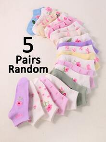20 Pairs Girls Pink Floral Short Socks, Sweet Casual Style, Suitable For Daily School Wear, Super Great Socks, Girls Back To School, Clean Girl Aesthetic - Multicolor - View 17