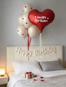 Red Heart-Shaped Balloons Paired With Latex Balloons, Valentine's Day Decorations, Romantic Decorations For Special Nights, Birthday Decorations, Wedding Decorations, Anniversary Decorations, Proposal And Engagement Decorations, Atmosphere Setup, Party Decorations. - Red Heart-shaped Stickers and Sand-white Latex Balloons - View 2