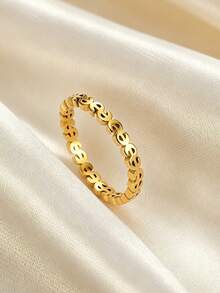 MONALLY 18K Gold Plated Stainless Steel Dollar Sign Ring For Women Hollow US Dollar Money Symbol Stackable Band Ring Hip Hop Statement Jewelry Everyday Wear - Ring - View 7