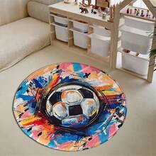 1 pieza Alfombra decorativa redonda de fútbol en blanco y negro, decoración de dormitorio, alfombra pequeña, alfombra, decoración del hogar, alfombra de sala de estar, alfombra pequeña de sala de estar, alfombra de dormitorio, decoración del hogar de sala de estar, alfombra de exterior, alfombra lavable - Multicolor 3 - Ver 4
